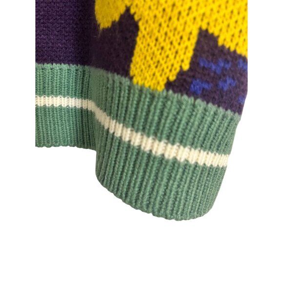 Retro Sweater Vest S Purple Knit Floral Hippie Folk Indie Chic Y2K Colorful 80s - Picture 3 of 9